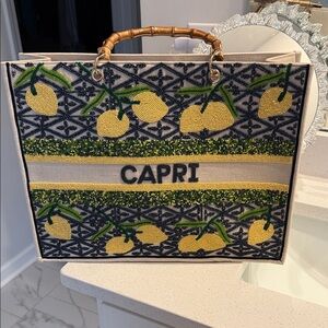 Lily & Bean Juliana Beaded Tote Lemon Bamboo Handle Personalized "Capri” Tote
